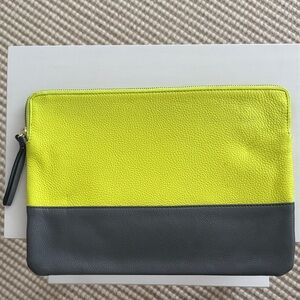 Gap Neon Yellow and Gray Leather Pouch Clutch
